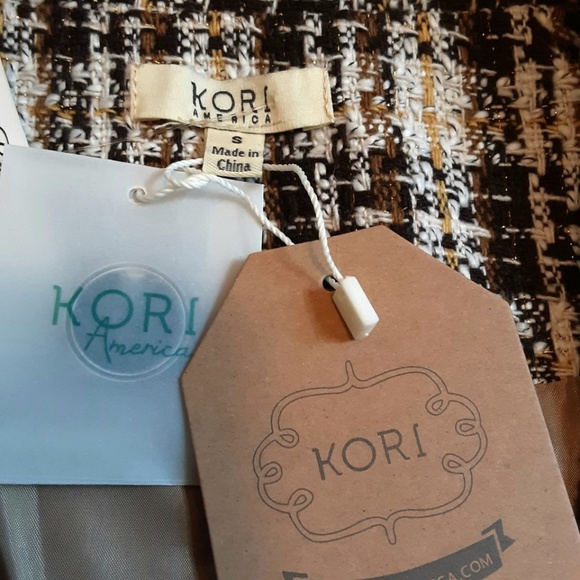 NWT Oversized Boho Crop Jacket Blazer Brown Cream Tweed Metallic Gold Sz S - Picture 7 of 15